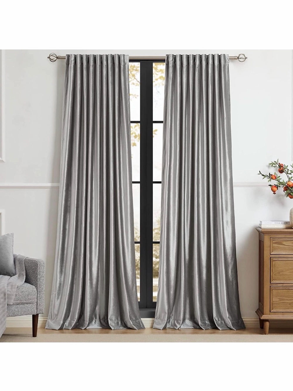 Grey Window Curtain Set - Modern Light-Blocking